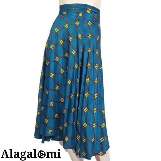 Giusy Wrap Skirt Dark Teal and Gold Print