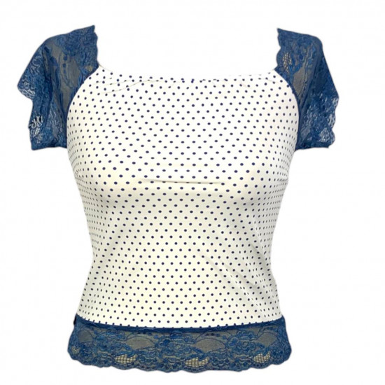 Astrid White and blue polka