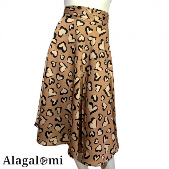 Giusy Wrap Skirt Brown with Black and Gold Hearts