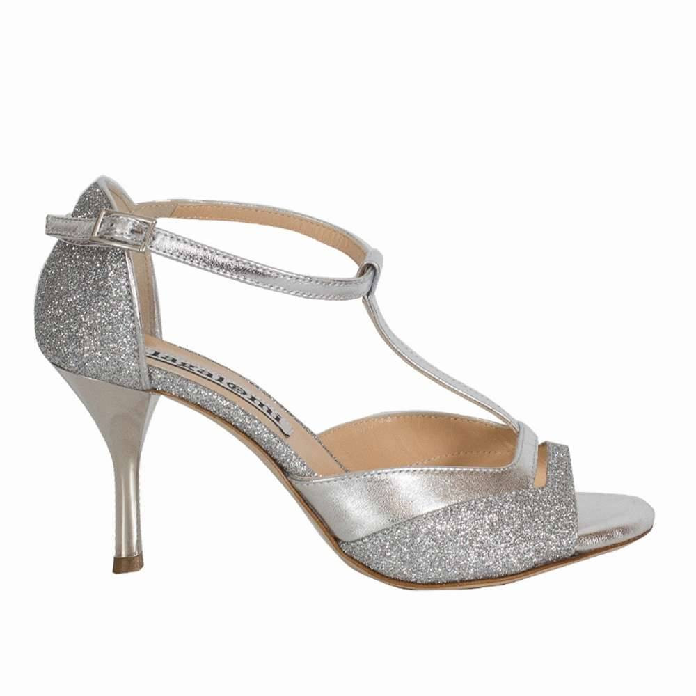 Paradox London Carli Silver Glitter Mid Heel Slingback Court Shoes