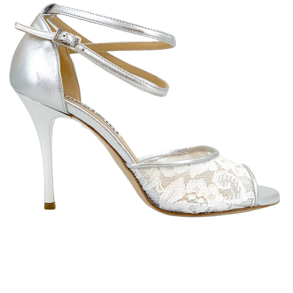 Alagalomi Tango Shoes Isabel White Lace and Silver - Alagalomi Tango Alagalomi Tango Shoes