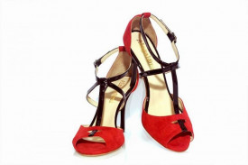 Diez Red Suede and Black Patent Leather