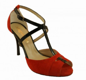 Diez Red Suede and Black Patent Leather