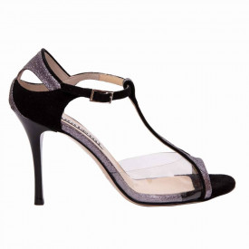 Zoe PVC Black Suede and Pewter Glitter