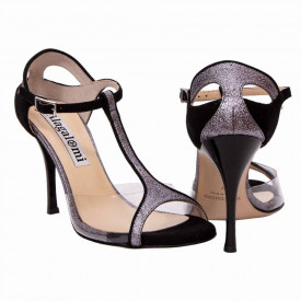 Zoe PVC Black Suede and Pewter Glitter