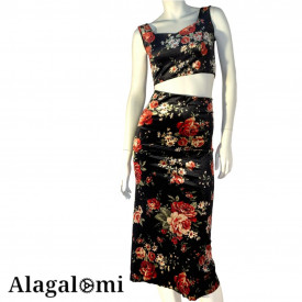 Cora Black Velvet and Red Flowers