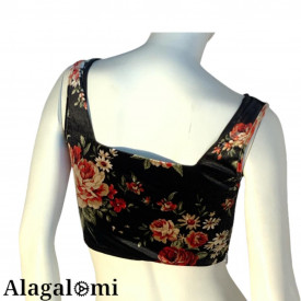 Cora Black Velvet and Red Flowers