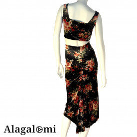 Cora Black Velvet and Red Flowers
