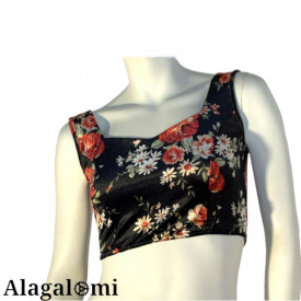 Cora Black Velvet and Red Flowers