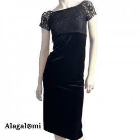 Lisa dress Black Velvet and Black and Gold Lace