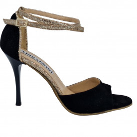 Beso Black Suede and Platinum Mesh