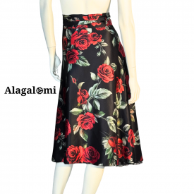 Giusy Black and Red Roses Silk