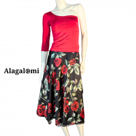 Giusy Black and Red Roses Silk