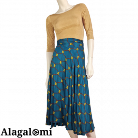 Giusy Wrap Skirt Dark Teal and Gold Print