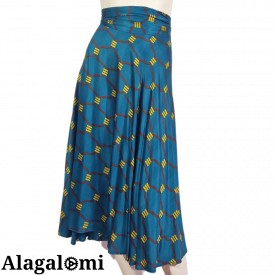 Giusy Wrap Skirt Dark Teal and Gold Print