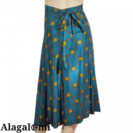 Giusy Wrap Skirt Dark Teal and Gold Print