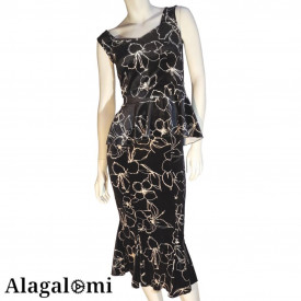 Ketty Black Velvet and White Flowers