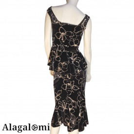 Ketty Black Velvet and White Flowers