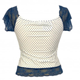 Astrid White and blue polka