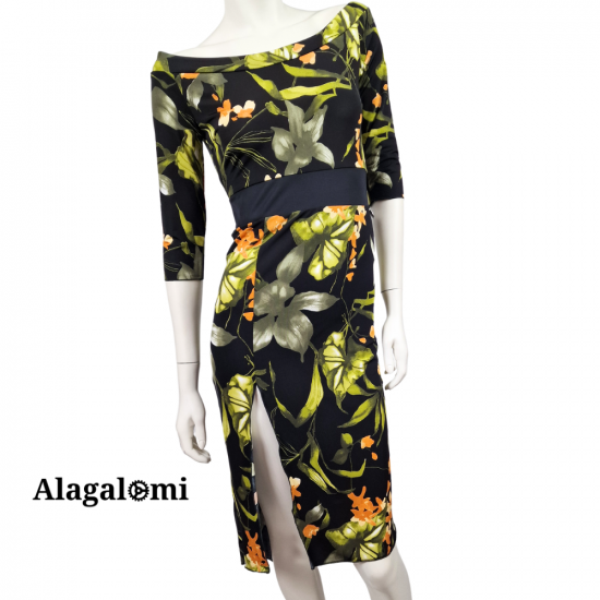 Ella Nero con Fiori Bianchi e Arancio