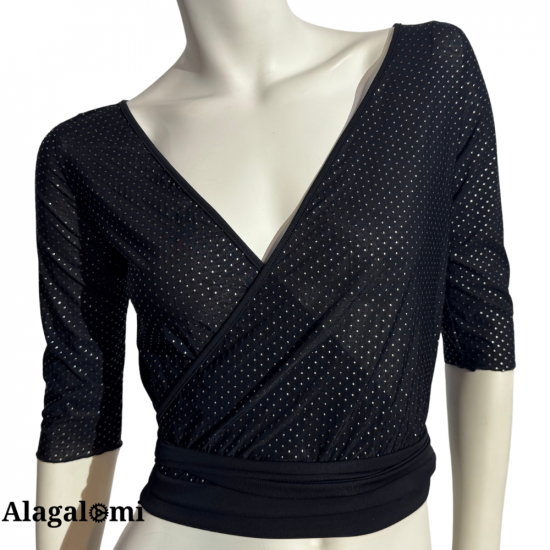 Top Roxy Tulle Nero e Pois Argento