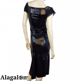 Astrid Tessuto Spalmato Nero e Pizzo