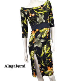 Ella Nero con Fiori Bianchi e Arancio