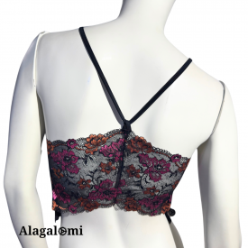 Top Livia Pizzo Nero Arancio e Fuxia
