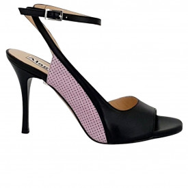 Mila Black leather and pink velvet with polka dots